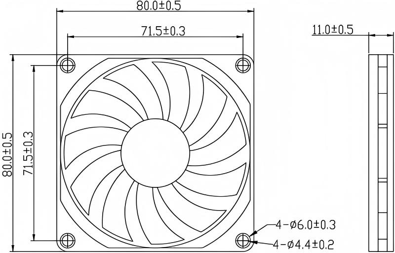 JF8010 80 mm x 80 mm x 11 mm dimensions drawing