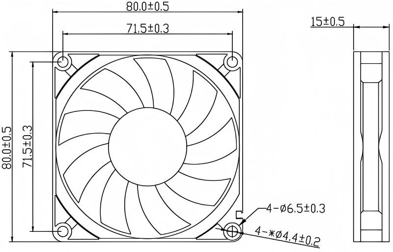 JF8015 80 mm x 80 mm x 15 mm dimensions drawing