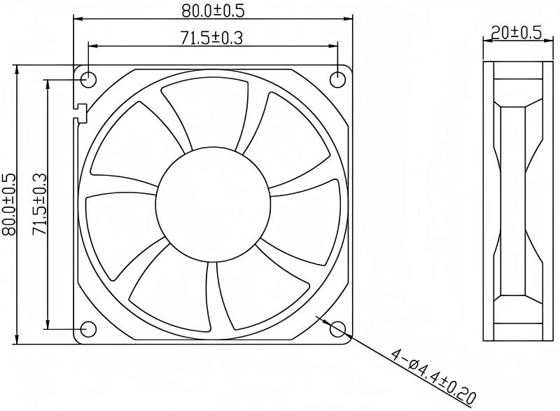 JF8020 80 mm x 80 mm x 20 mm dimensions drawing