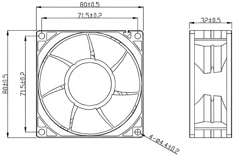 JF8032 80 mm x 80 mm x 32 mm dimensions drawing